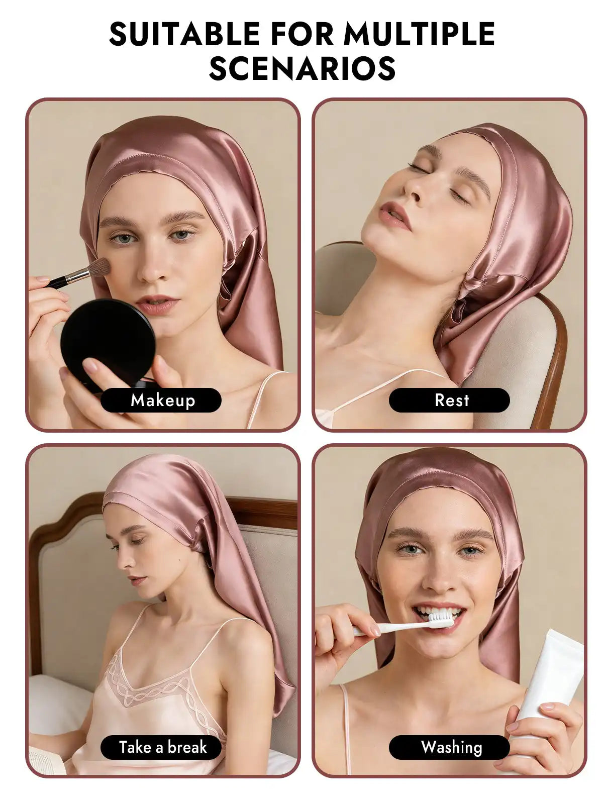 100% Mulberry Silk Elegant Bonnet for Long Hair