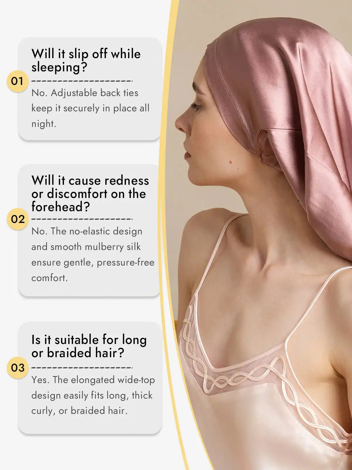 100% Mulberry Silk Elegant Bonnet for Long Hair