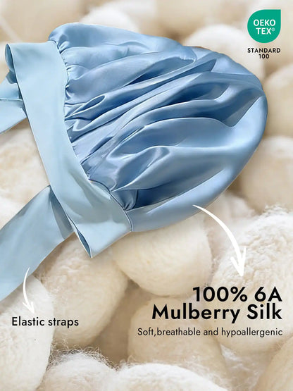 100% Mulberry Silk Bonnet Bowknot Tie Sleep Cap for Hair Protection