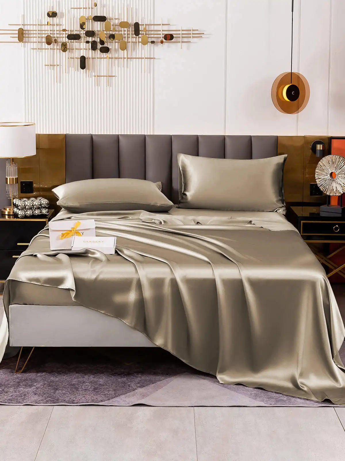19Momme 4Pcs 100% Mulberry Silk Bedding Set Fitted&Flat Sheets+2x Pillowcases