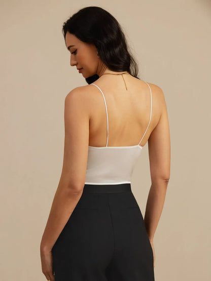 19Momme Silk Crop Top Spaghetti Strap V Neck Camisoles with Built-in Bra
