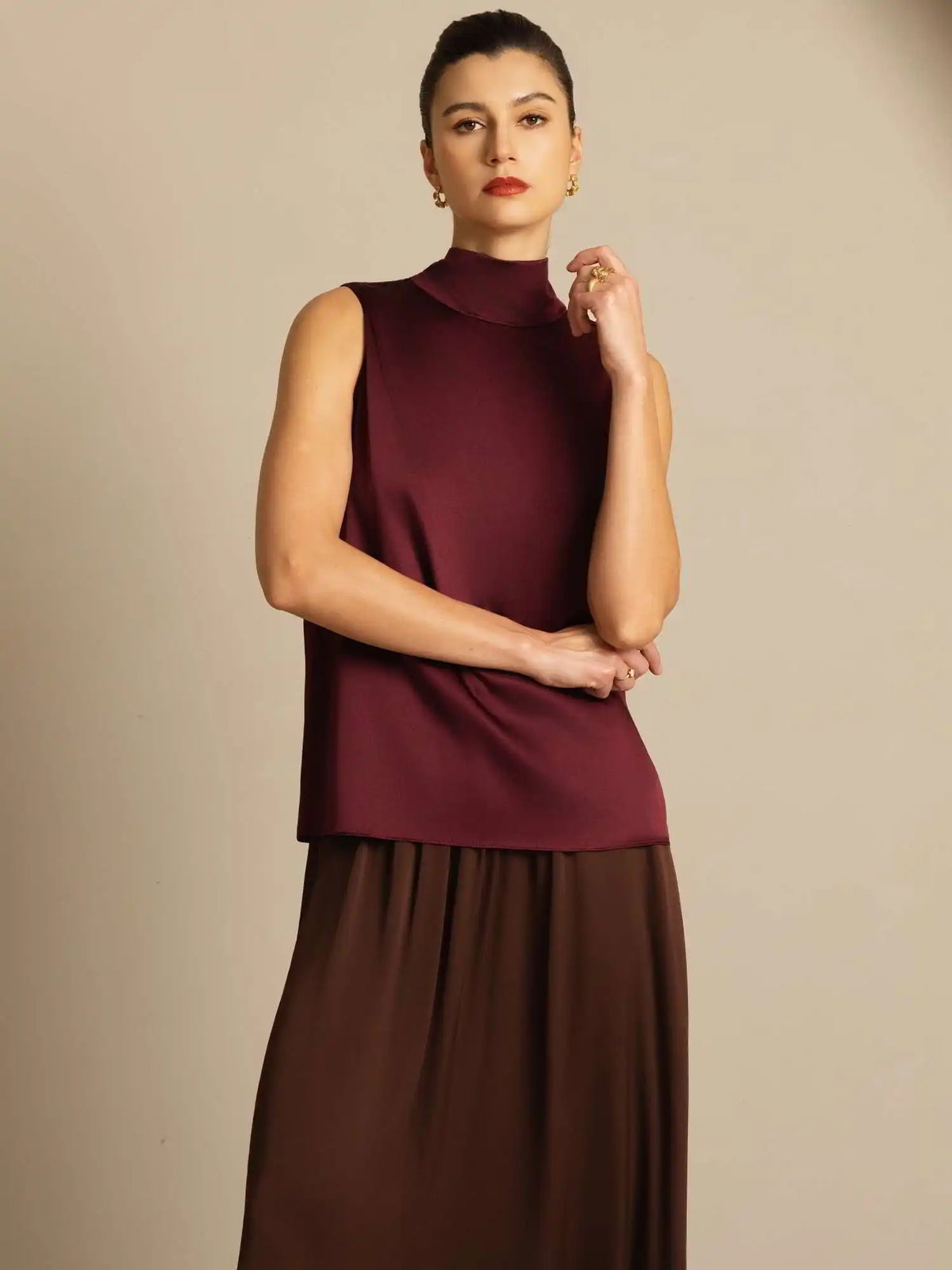 19Momme Silk Sleeveless Tie Neck Blouse
