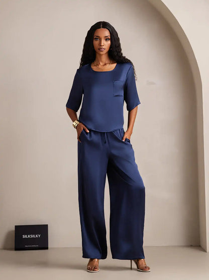 Women's 100% Mulberry Silk Half Sleeve Round Neck Pajamas Set