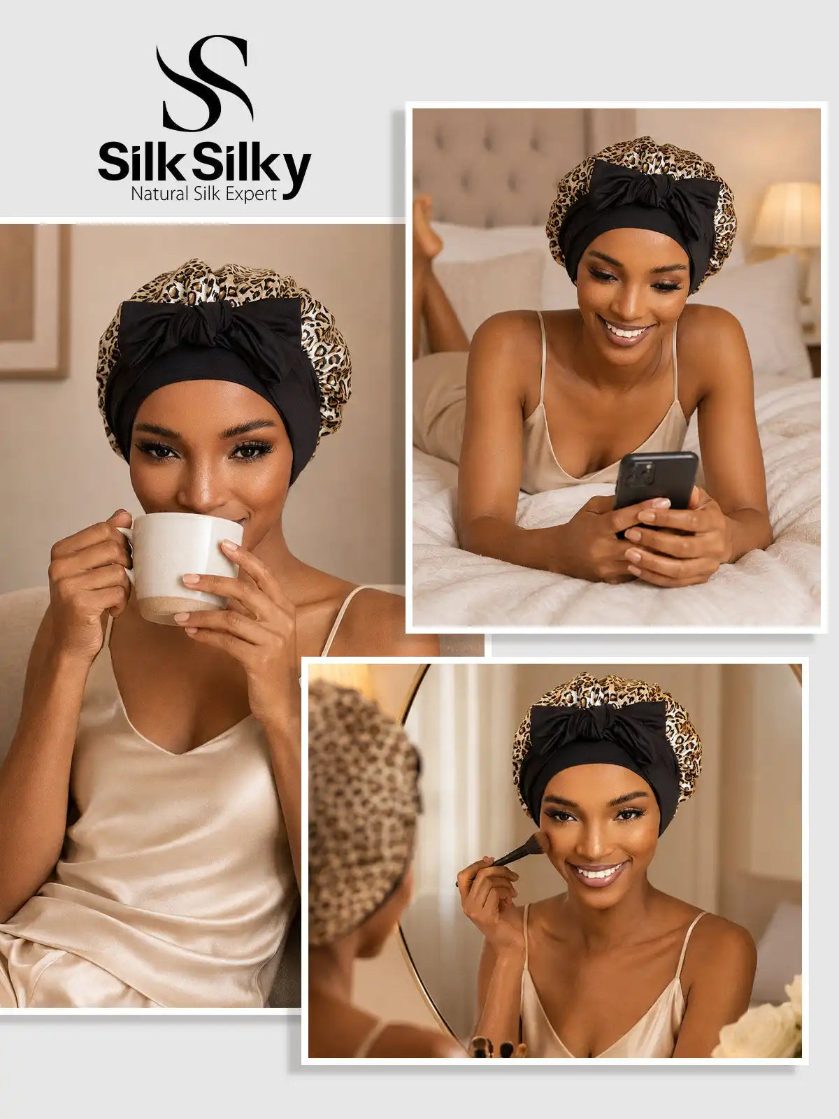 100% Mulberry Silk Double-Layer Bonnet with Adjustable Long Tie