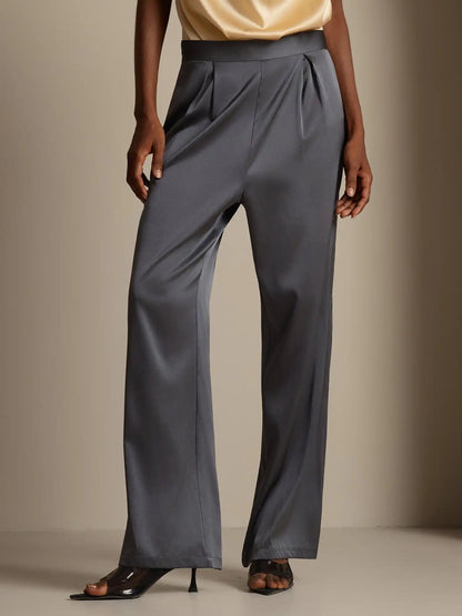 19Momme Silk High Waist Wide Leg Pleated Women's Pants