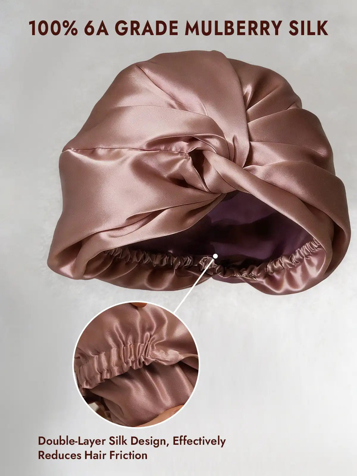 22Momme 100% Mulberry Silk Knot-Front Hair Bonnet with Adjustable Button Design
