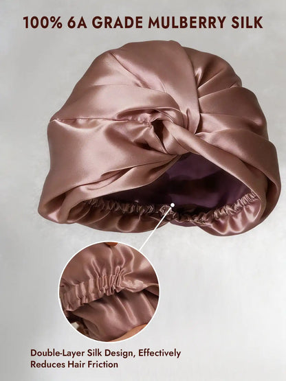 22Momme 100% Mulberry Silk Knot-Front Hair Bonnet with Adjustable Button Design