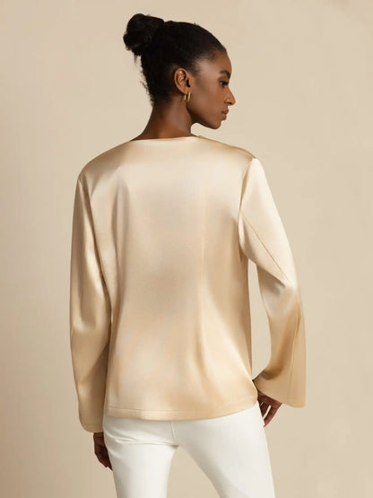 19Momme Silk Relaxed Long Sleeve Tie-Front Cardigan for Women