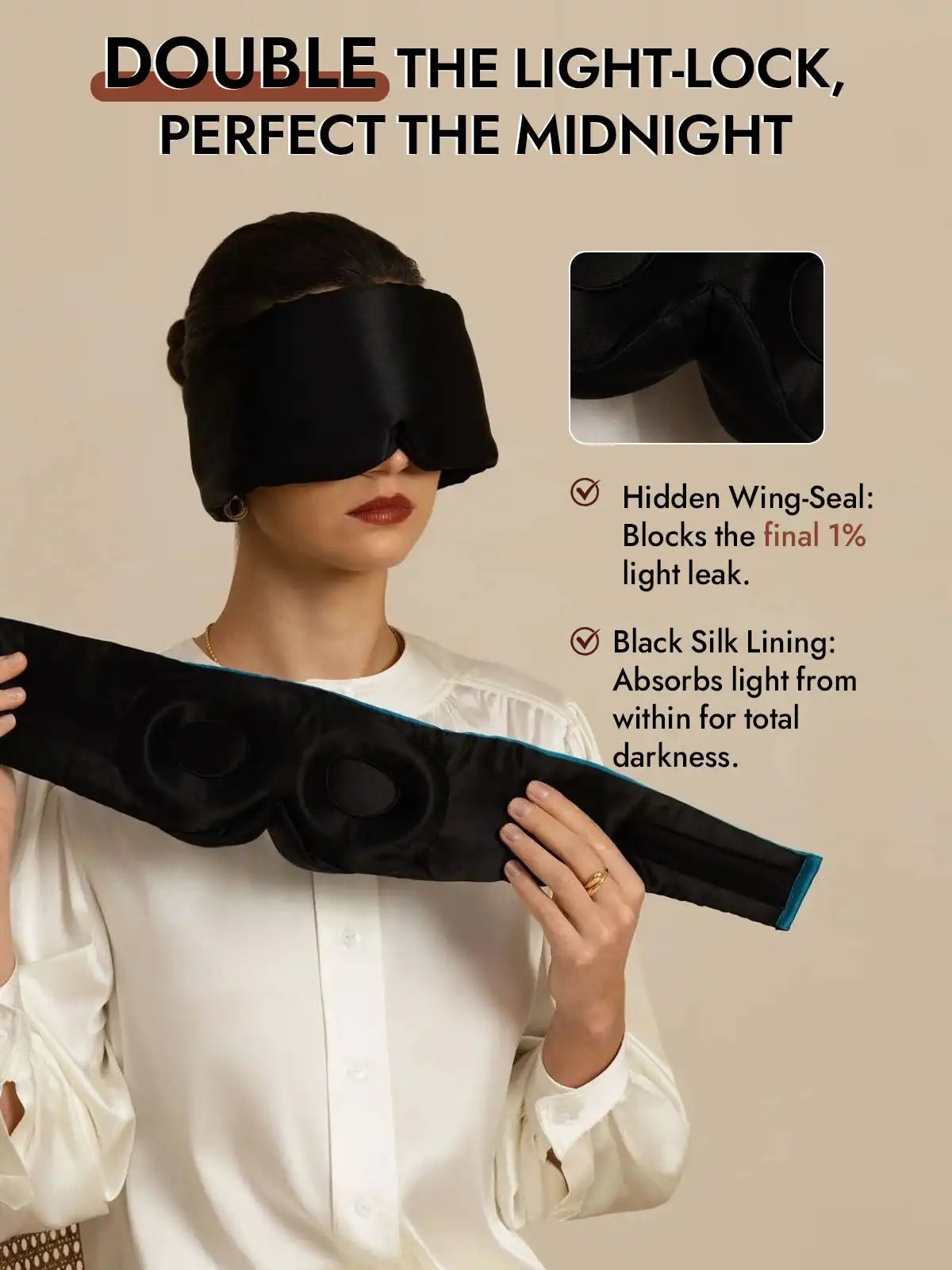 100% Mulberry Silk 3D Contoured Eye Mask With Velcro Closure