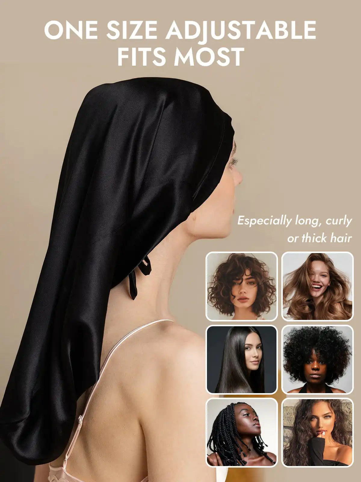 100% Mulberry Silk Elegant Bonnet for Long Hair