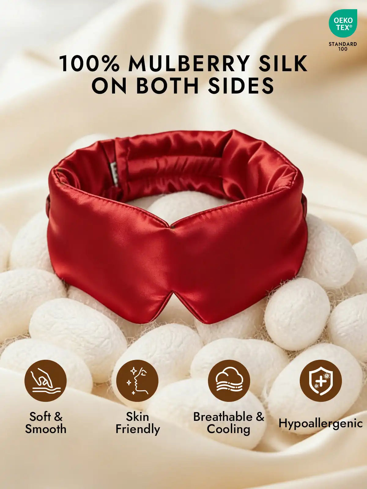 100% Mulberry Silk Adjustable Velcro Wrap-Around Silk Sleep Eye Mask