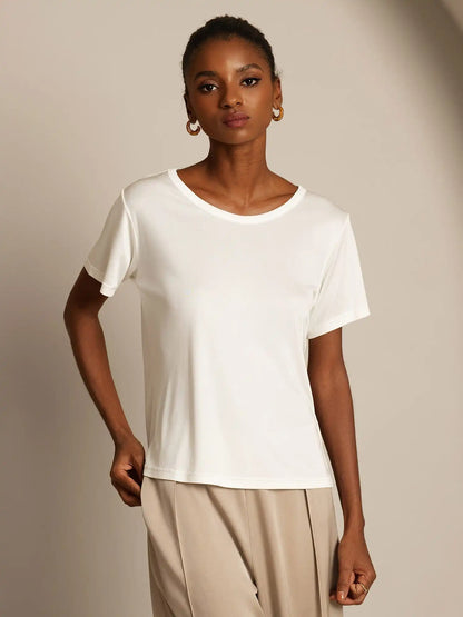 Women's 100% Mulberry Silk Short Sleeve Round Neck Basic T-Shirt