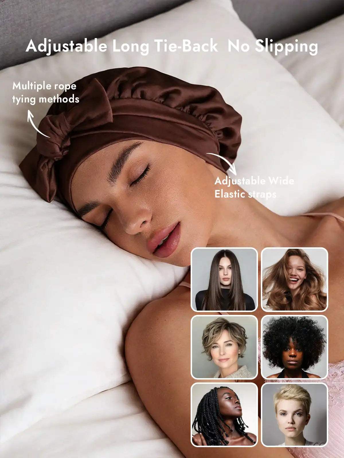 100% Mulberry Silk Bonnet Bowknot Tie Sleep Cap for Hair Protection