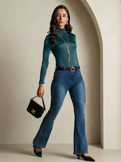 Silk Long Sleeve High Neck Women's Top