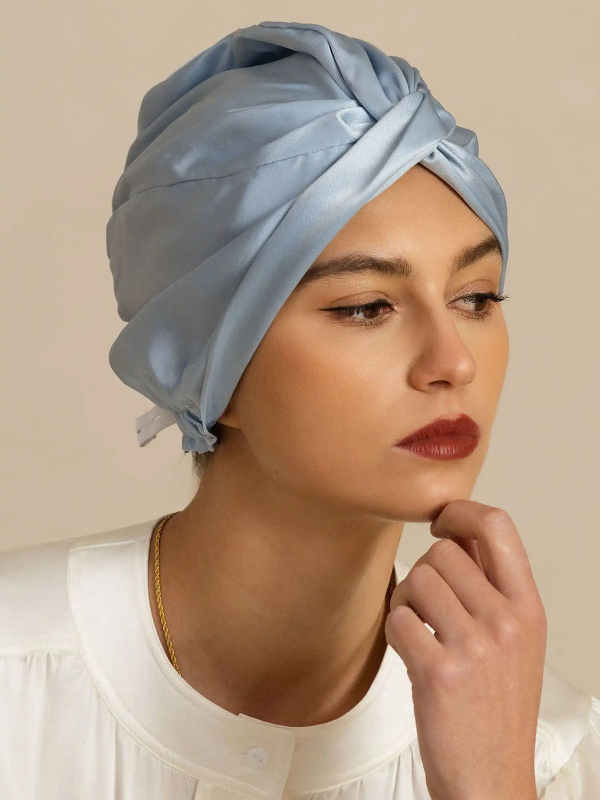 22Momme 100% Mulberry Silk Knot-Front Hair Bonnet with Adjustable Button Design