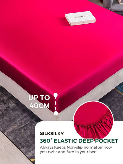 25Momme Silk 4Pcs Set Fitted&Flat Sheets+2x Pillowcases