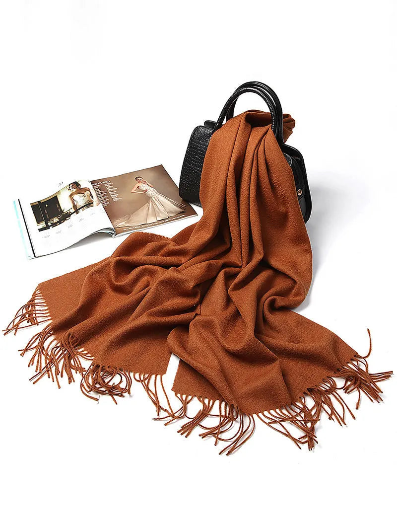 Clearance-Pure Wool Scarf Shawl w/ Fringed Decoration 200x70cm/79