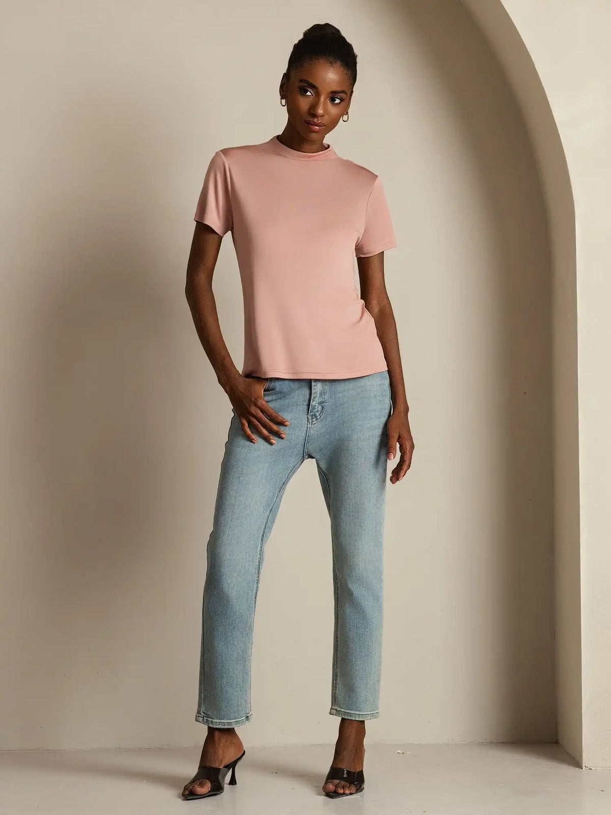 Clearance - Pure Silk Short Sleeve Mock Women's T-Shirt