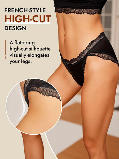 100% Mulberry Silk Lace Trim Bikini Panty with Bow Design