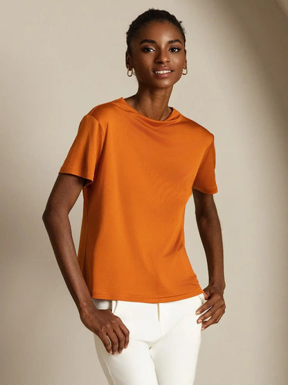 Clearance - Pure Silk Short Sleeve Mock Women's T-Shirt
