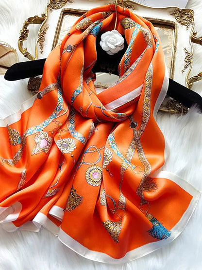 100% Mulberry Silk Printed Rectangular Long Shawl Scarf 170x53cm