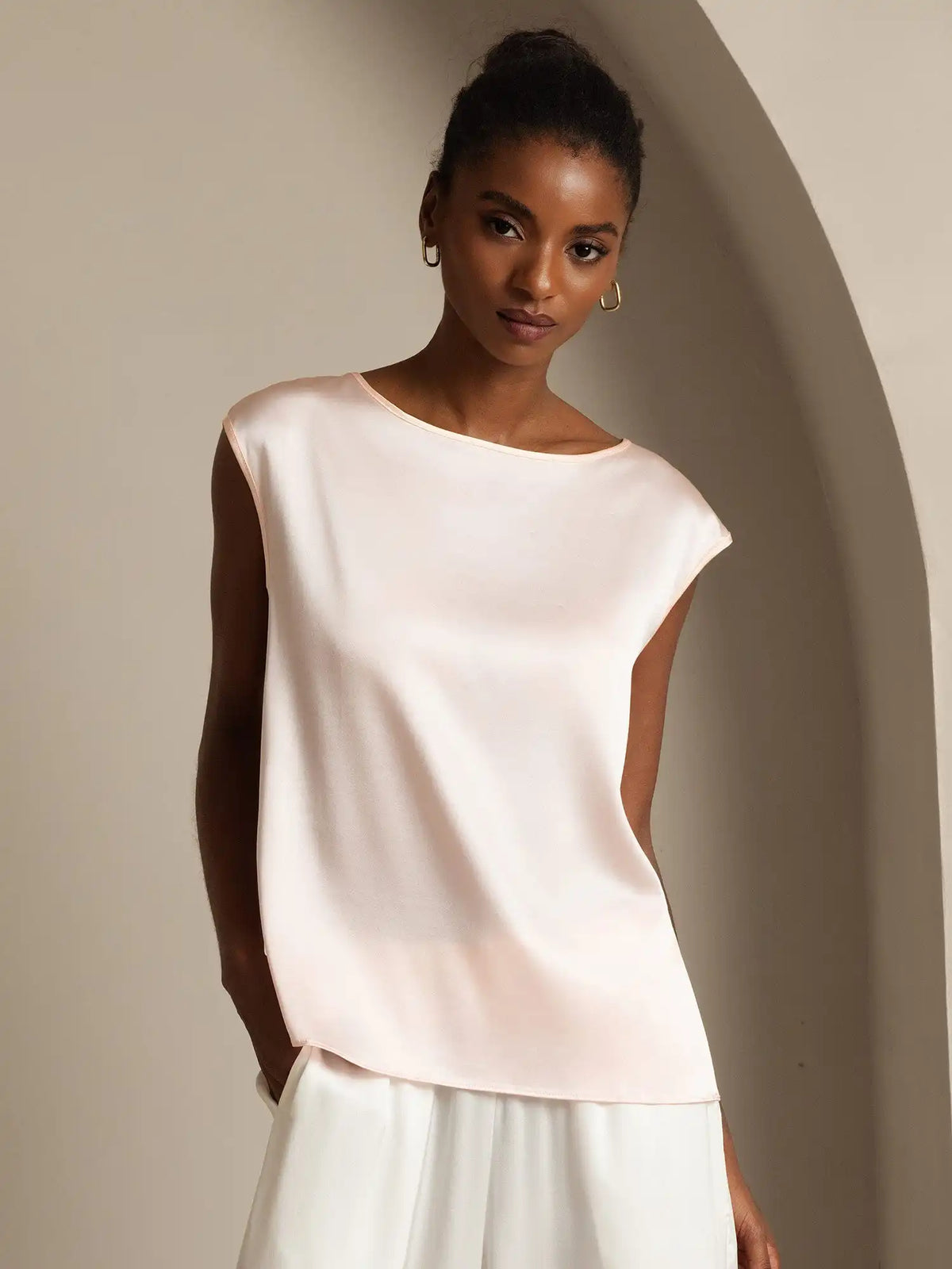 19Momme Women's Silk Cap Sleeve Round Neck Top