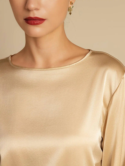 19Momme Silk Bell Sleeve Boat Neck Women's Top