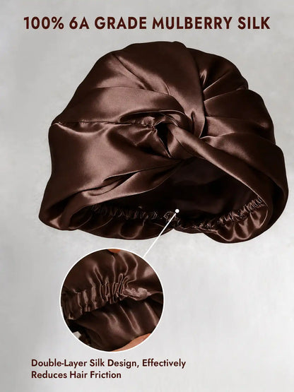 22Momme 100% Mulberry Silk Knot-Front Hair Bonnet with Adjustable Button Design