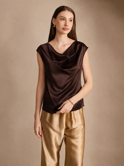 19Momme Silk Cap Sleeve Cowl Neck Women's Top