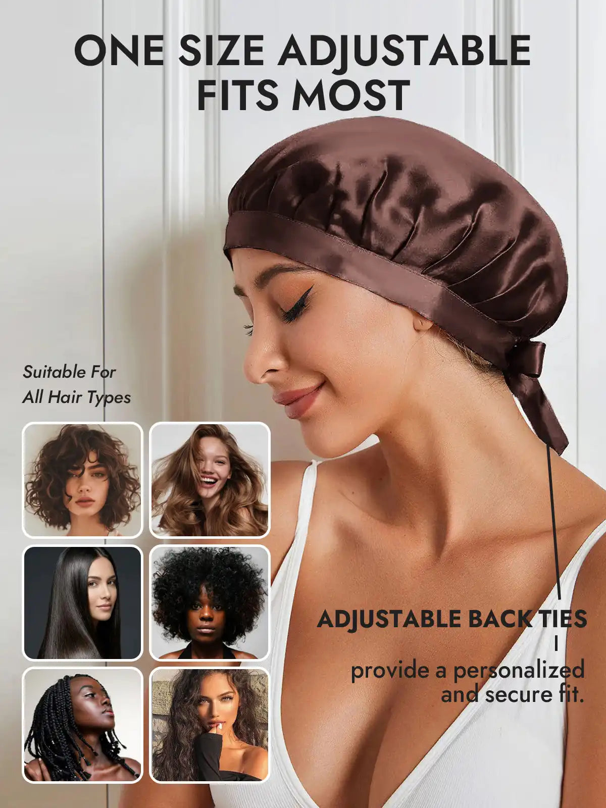 100% Mulberry Silk Sleep Bonnet with Ribbons