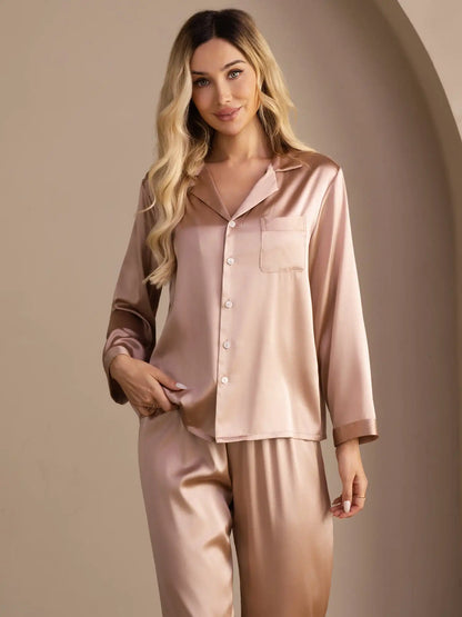 100% Mulberry Silk Women's Long Sleeve Pajamas Set