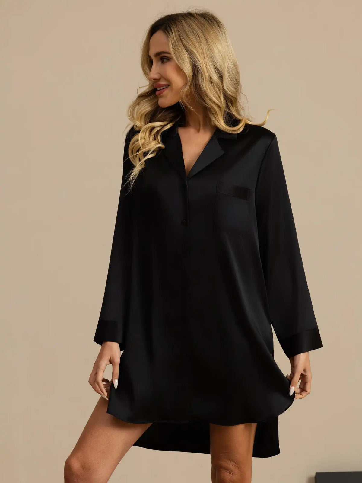 Women's 100% Mulberry Silk Nightshirt with High-Low Hem