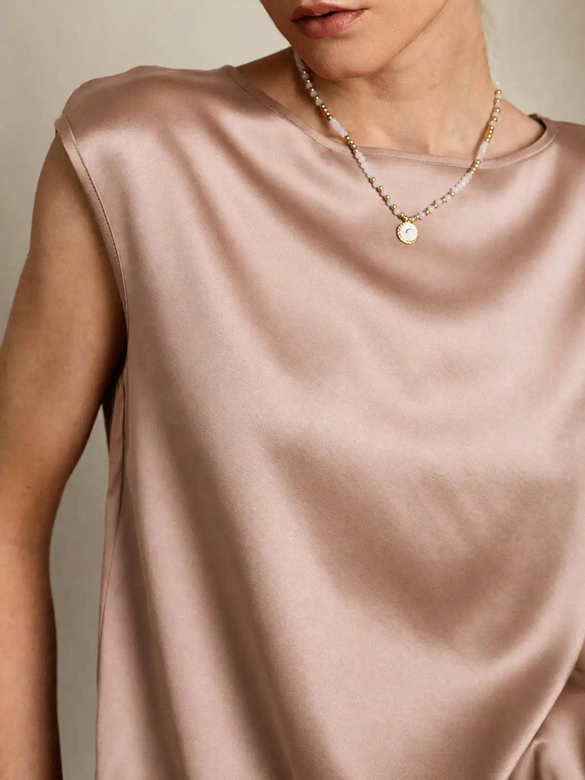 19Momme Women's Silk Cap Sleeve Round Neck Top