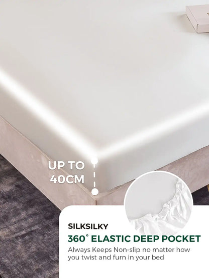 25Momme Silk 4Pcs Set Fitted&Flat Sheets+2x Pillowcases