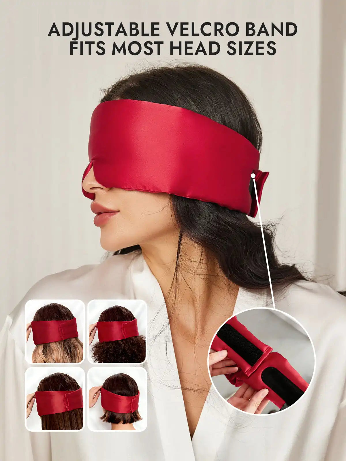 100% Mulberry Silk Adjustable Velcro Wrap-Around Silk Sleep Eye Mask