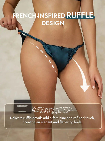 100% Mulberry Silk Ruffle Trim String Panty