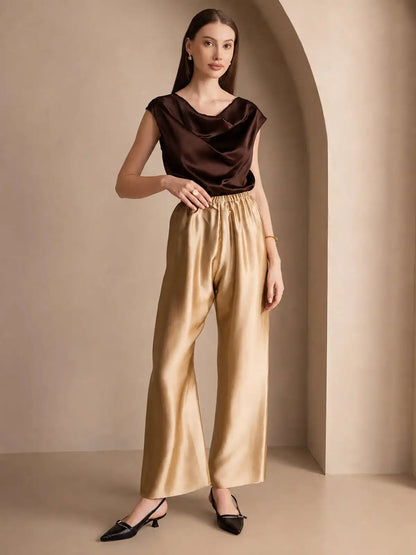 19Momme Silk Cap Sleeve Cowl Neck Women's Top