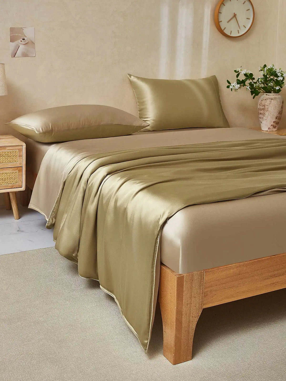 22Momme 4Pcs Silk Set Duvet Cover+Fitted Sheet+2x Pillowcases