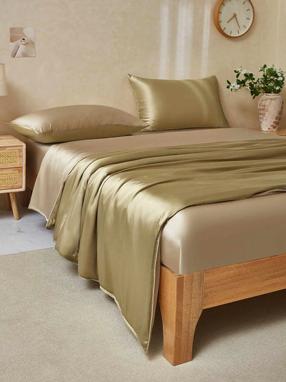 22Momme 4Pcs Silk Set Duvet Cover+Fitted Sheet+2x Pillowcases