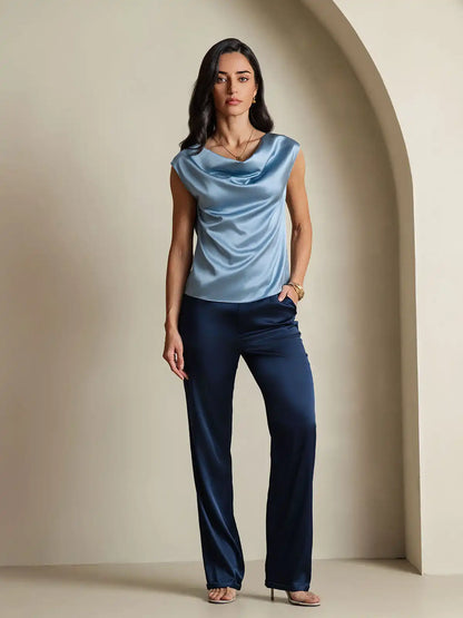 19Momme Silk Cap Sleeve Cowl Neck Women's Top