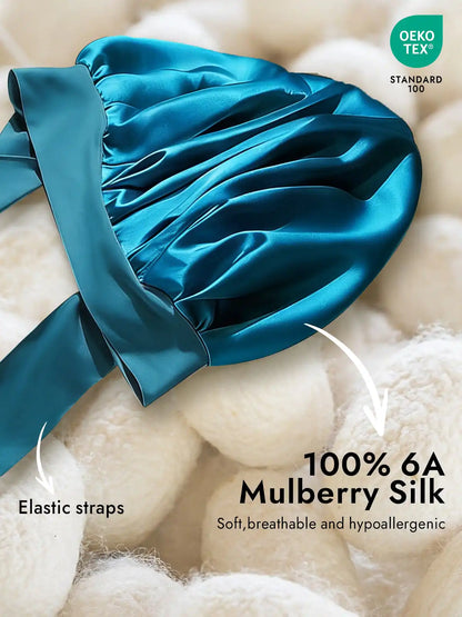 100% Mulberry Silk Bonnet Bowknot Tie Sleep Cap for Hair Protection