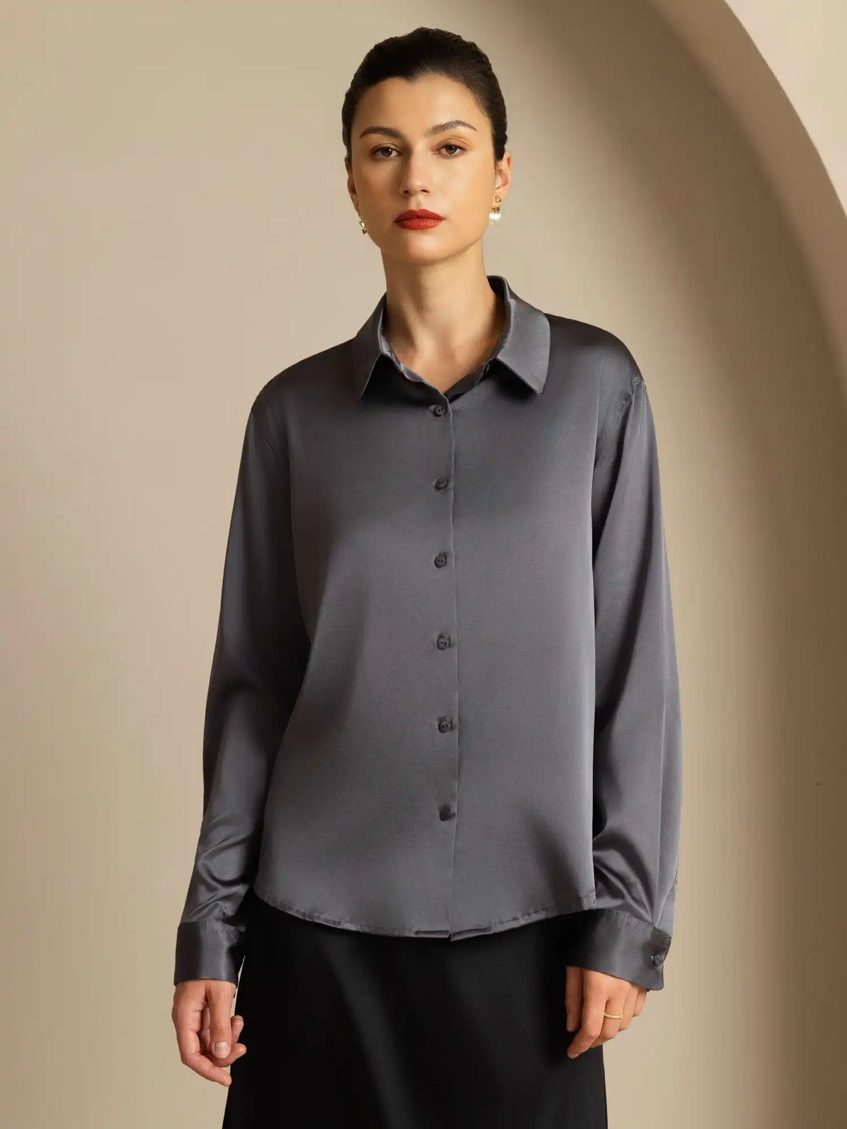 19Momme Silk Long Sleeve Lapel Collar Women's Shirt