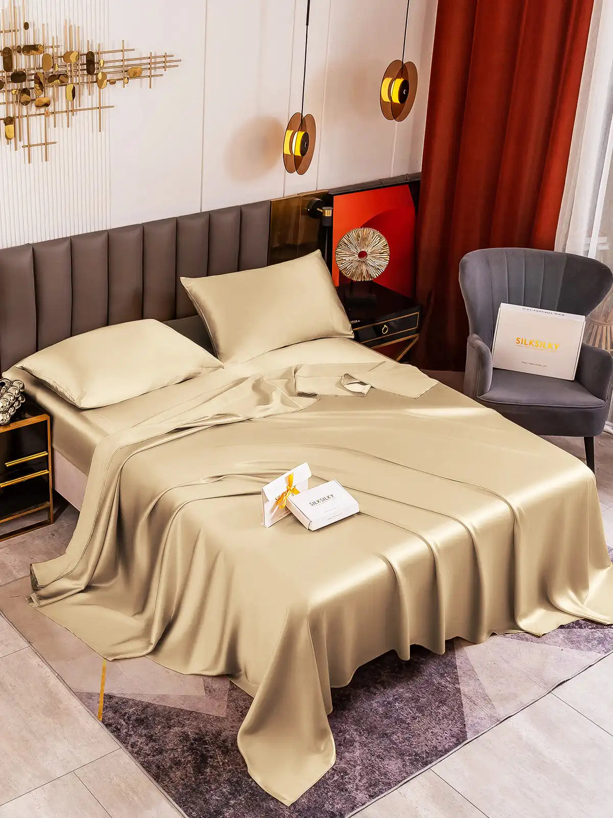 19Momme 4Pcs 100% Mulberry Silk Bedding Set Fitted&Flat Sheets+2x Pillowcases