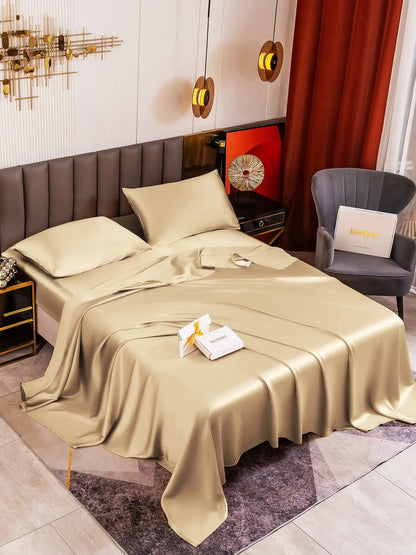 19Momme 4Pcs 100% Mulberry Silk Bedding Set Fitted&Flat Sheets+2x Pillowcases