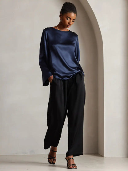 19Momme Silk Bell Sleeve Boat Neck Women's Top