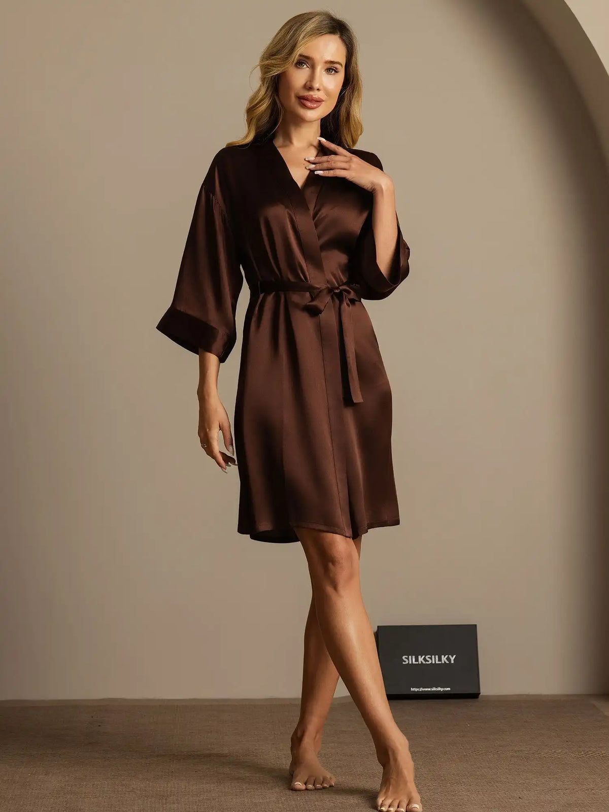 100% Mulberry Silk 3/4 Sleeve Women's Kimono Wrap Robe