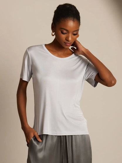 Clearance - Silk Jersey Short Sleeve Round Neck Women's T-Shirt