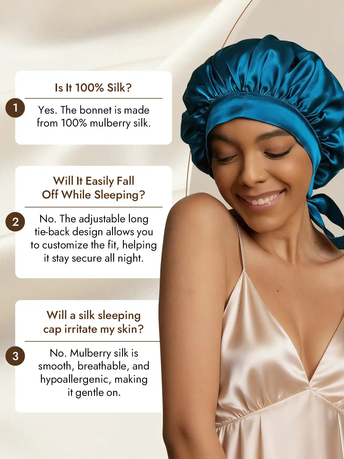 100% Mulberry Silk Elegant Bonnet with Long Ribbons