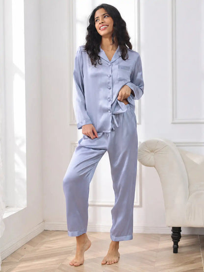 100% Mulberry Silk Women's Long Sleeve Pajamas Set