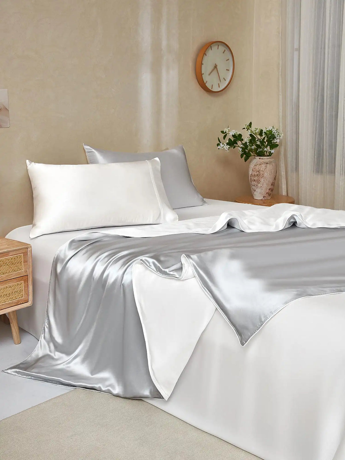19Momme 4Pcs Silk Set Duvet Cover+Flat Sheet+2x Pillowcases